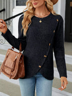 Ribbed Knit Decor Button T-shirt (16)