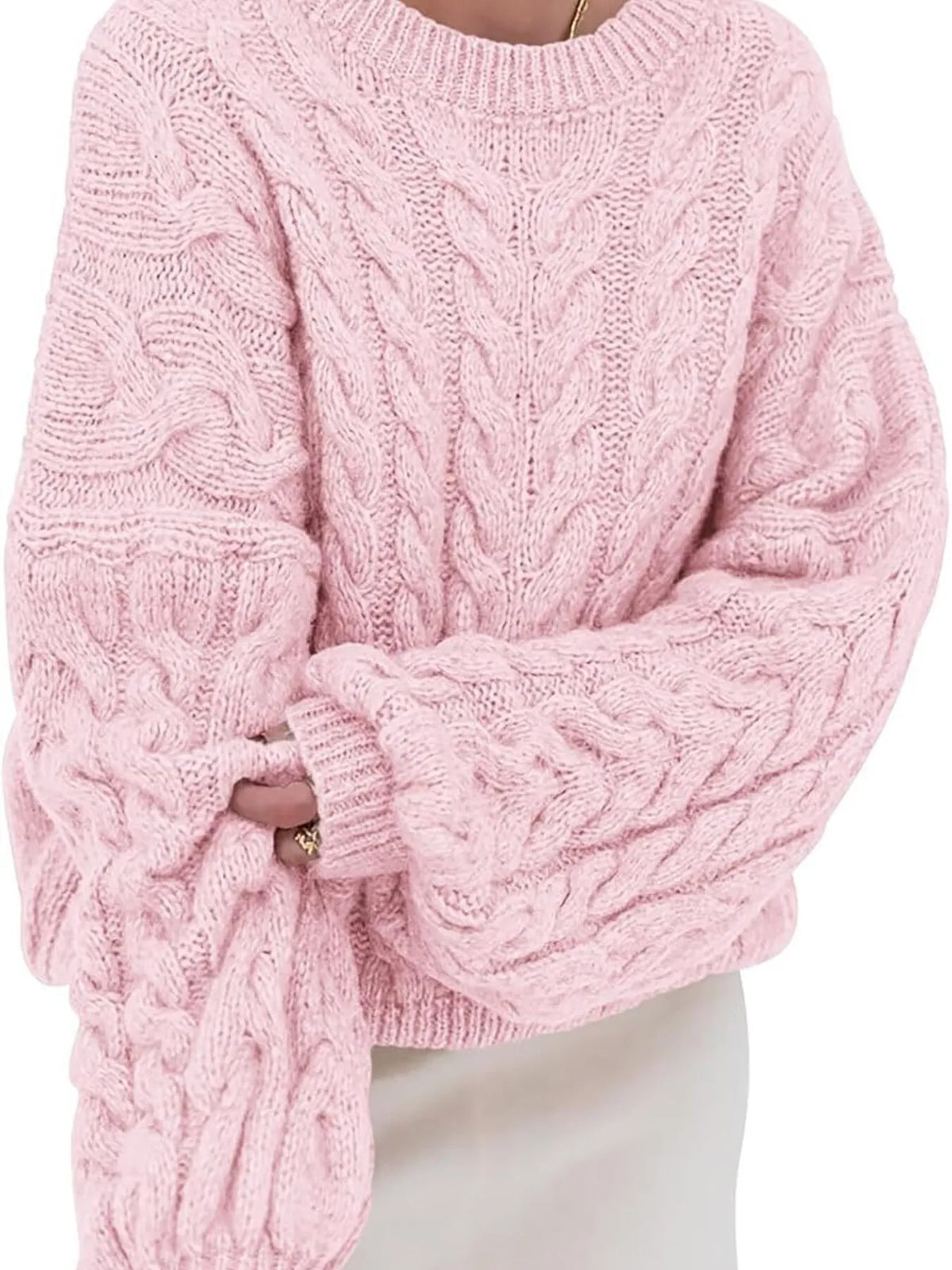 Cable Knit Long Sleeve Sweater (3)