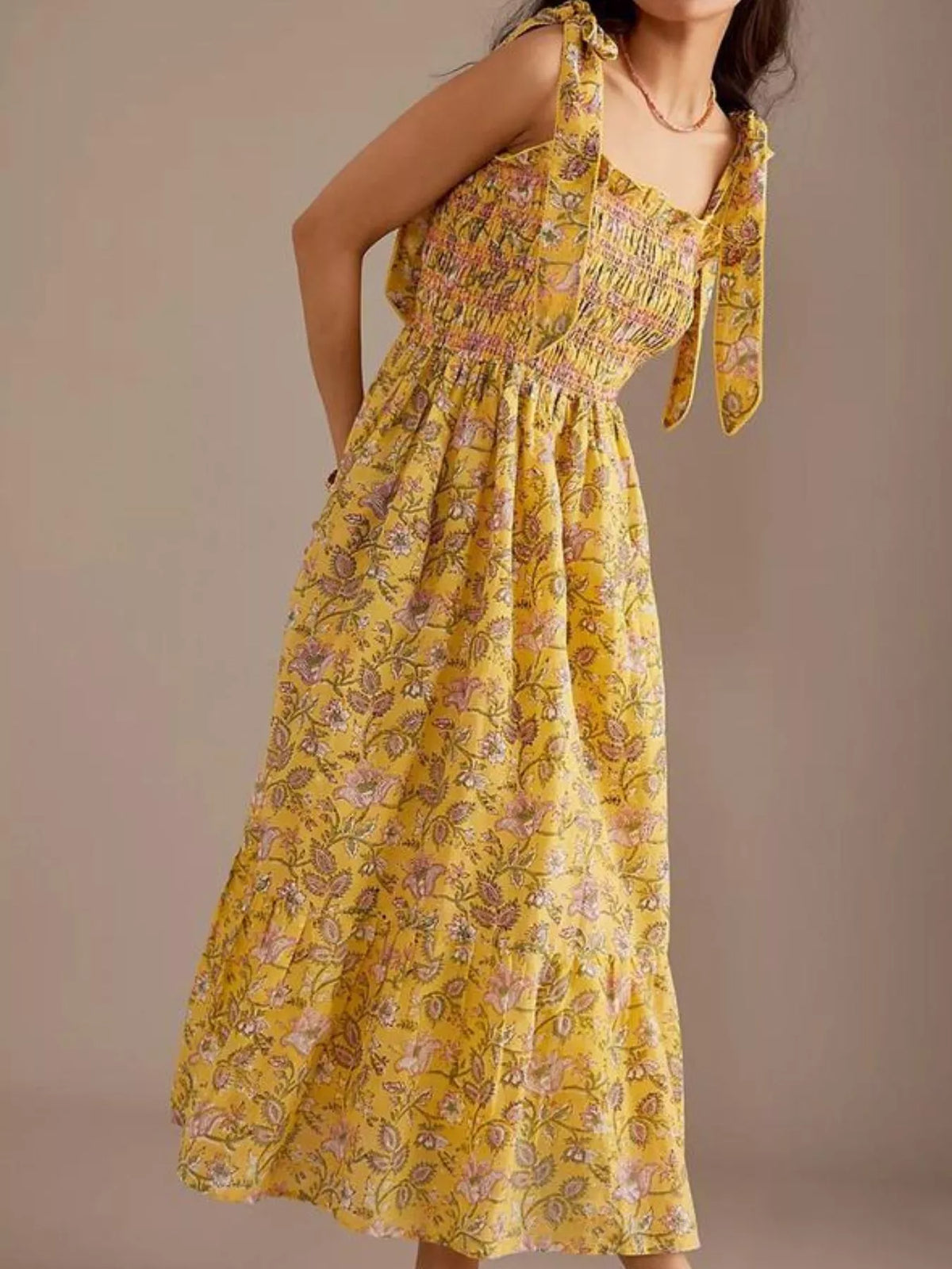 Floral Smocked Tie-shoulder Midi Dress (10)