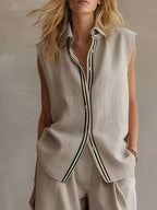 Sleeveless Button Up Top Shorts Set (7)