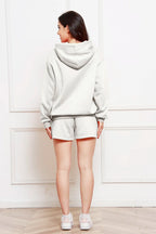 Drop Shoulder Long Sleeve Hoodie Shorts Set (12)