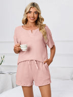 Notched Short Sleeve Shorts Lounge Set (5)