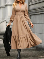 Notched Long Sleeve Tiered Dress (19)