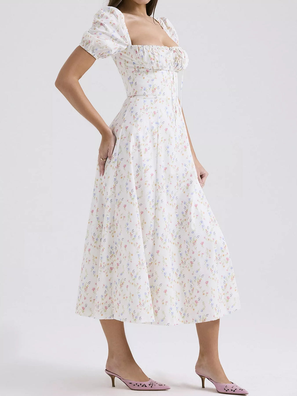 Floral Spaghetti Straps Midi Dress (38)