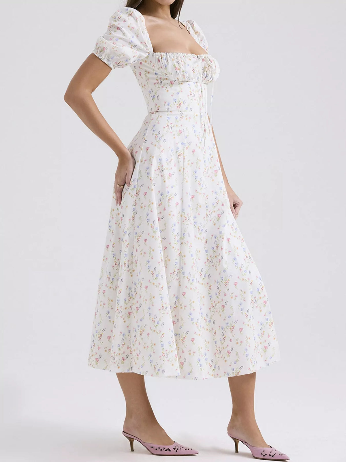 Floral Spaghetti Straps Midi Dress (38)