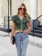 Floral Print V-neck Cap Sleeve Casual Summer Blouse (27)