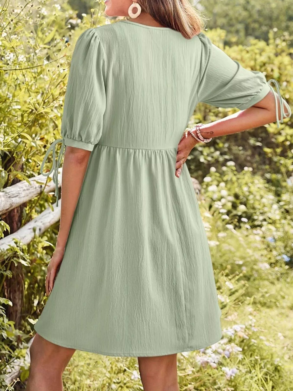 Tie-neck Puff Sleeve A-line Mini Dress (11)