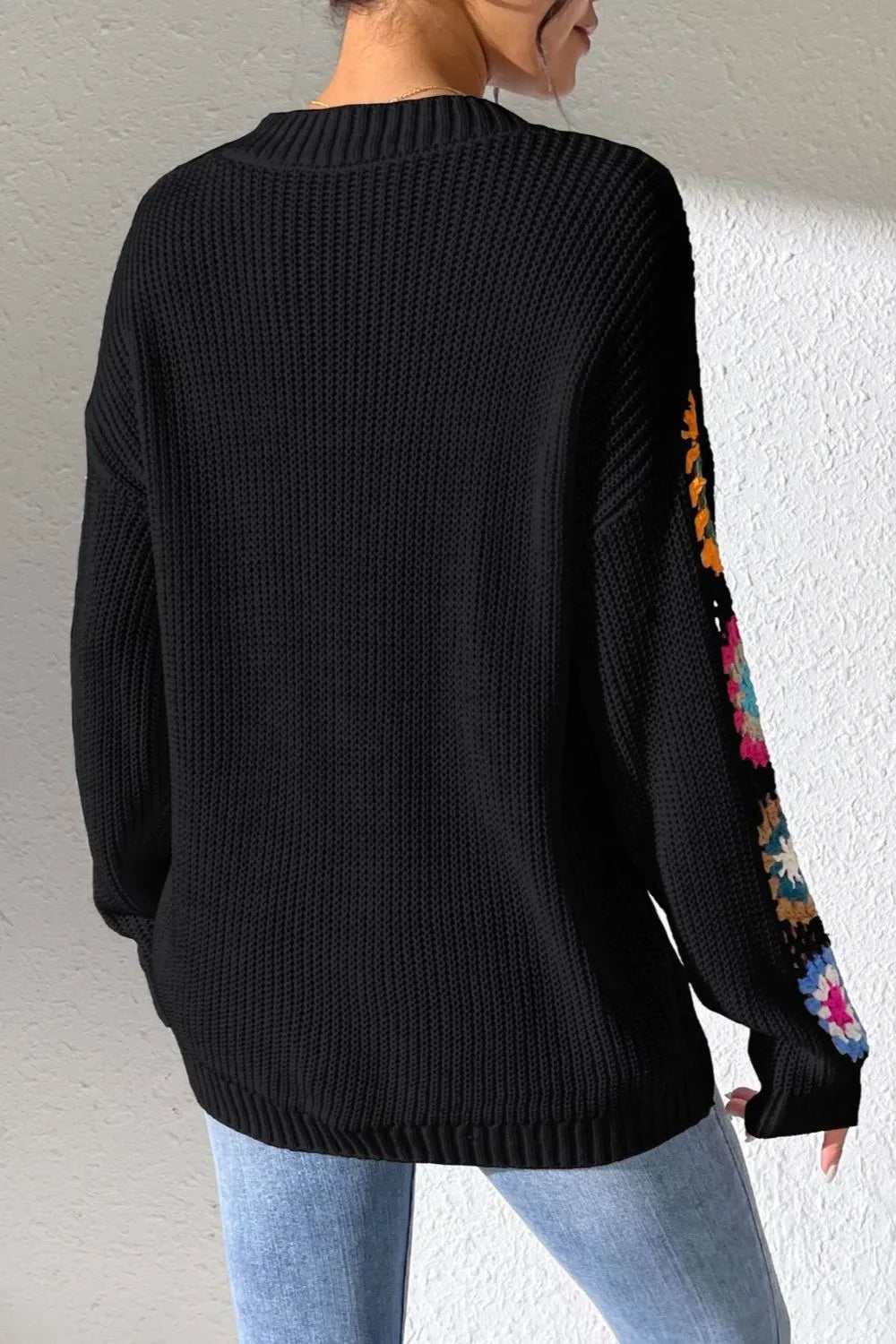 Crochet Flower V-neck Sweater (11)