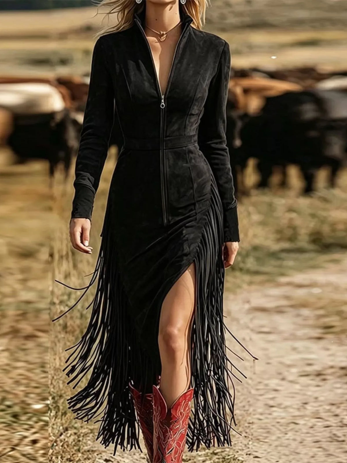 Fringe Zip-front Midi Dress (5)