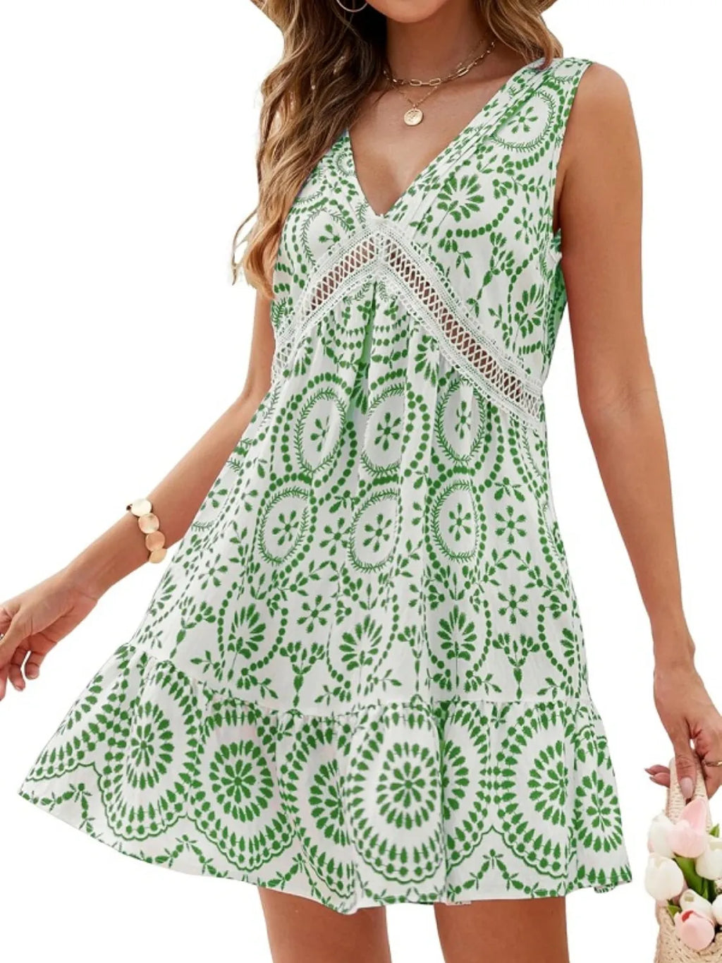 Printed V-neck Sleeveless Mini Dress (14)