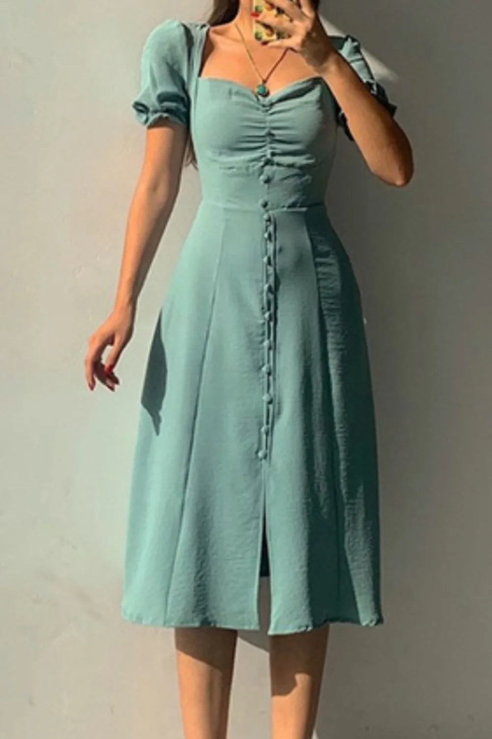 Sweetheart Neck Short Sleeve Dress (15)