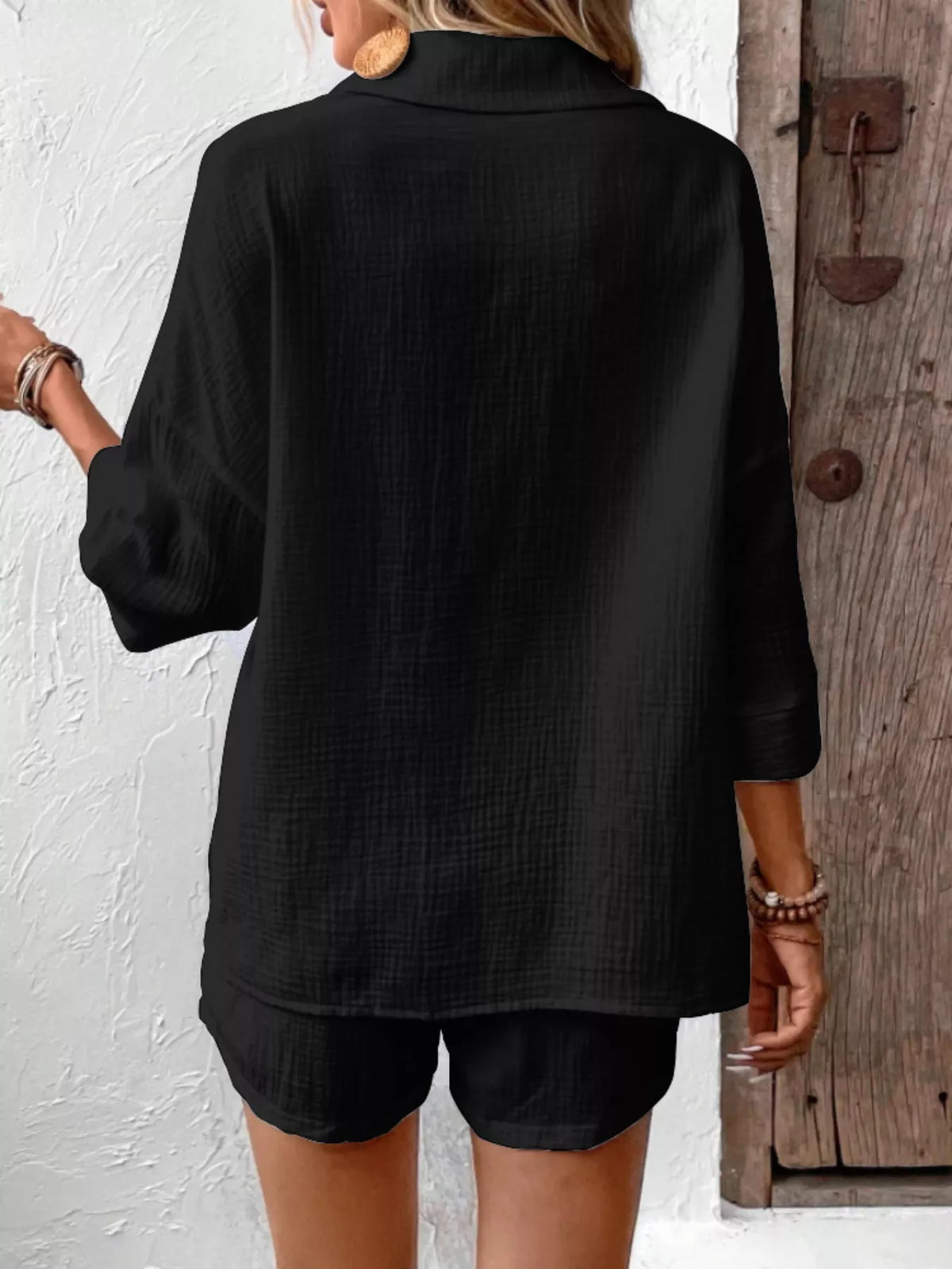Button Detail Top Shorts Set (13)