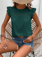 Eyelet Round Neck Cap Sleeve Top (24)