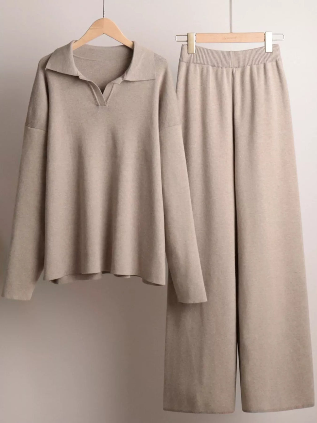 Polo Collar Top Wide-leg Pants Set (14)