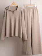 Polo Collar Top Wide-leg Pants Set (14)
