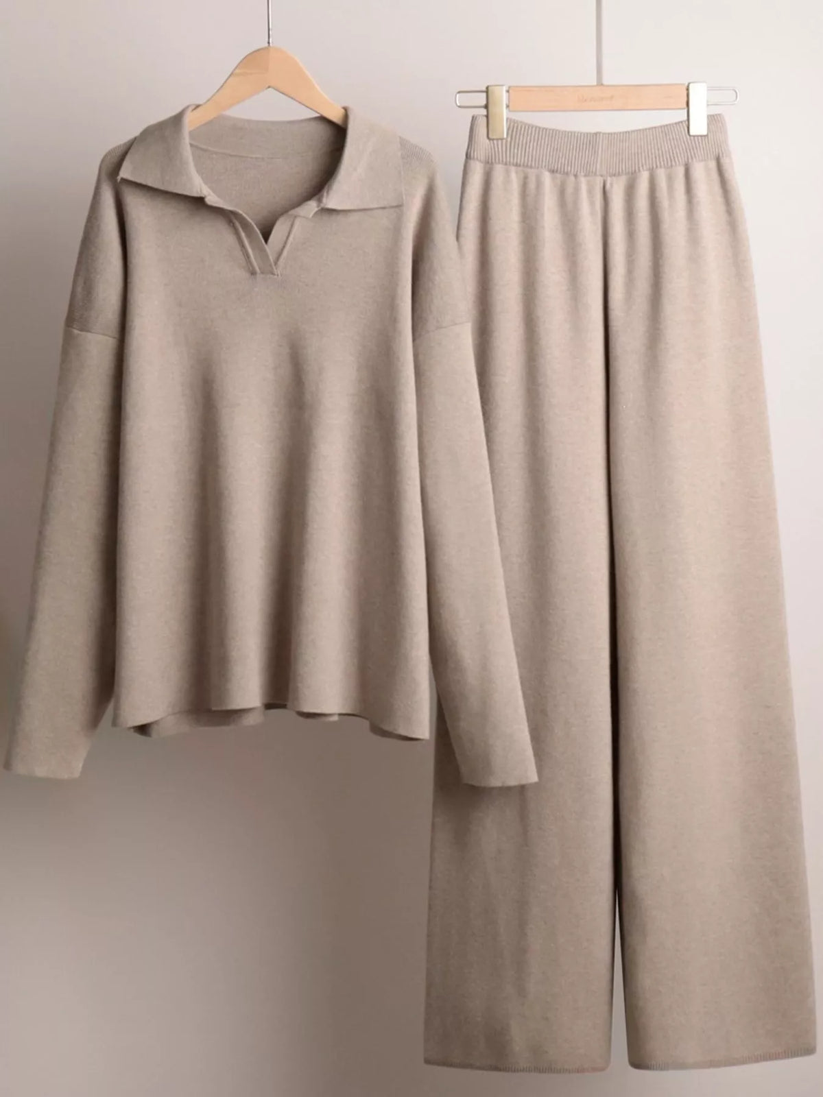 Polo Collar Top Wide-leg Pants Set (14)