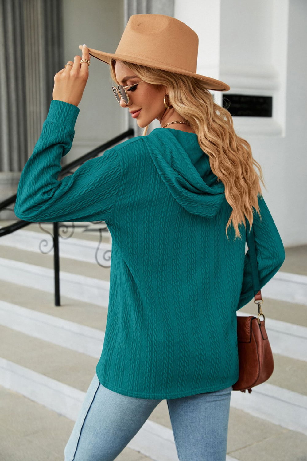 Cable-knit Long Sleeve Hoodie (2)