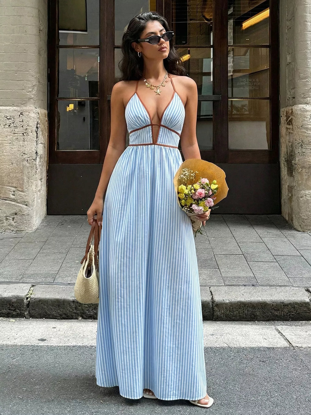 Striped Halter Neck Maxi Dress (5)