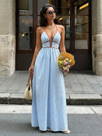 Striped Halter Neck Maxi Dress (5)
