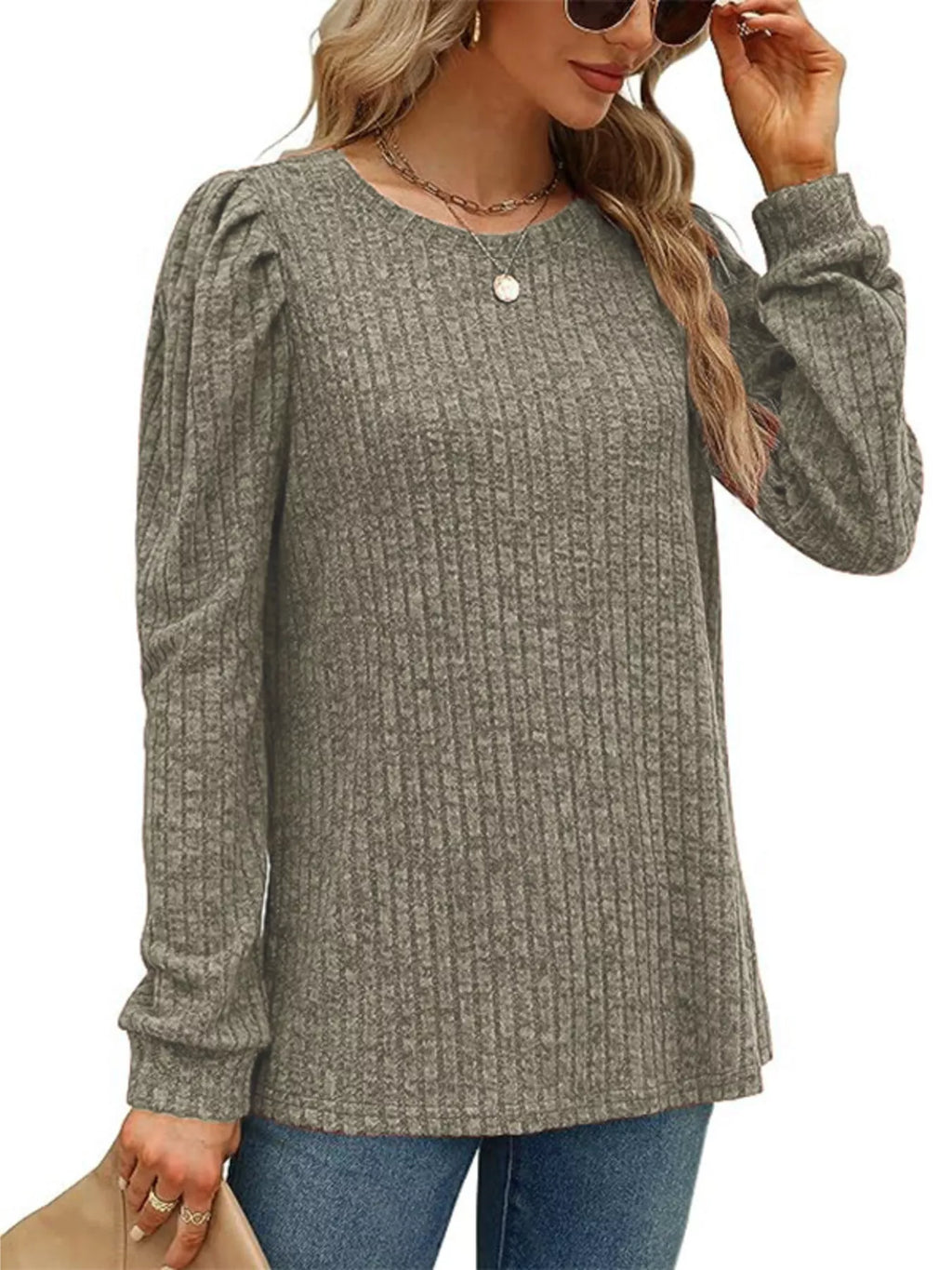 Ribbed Knit Top Puff Sleeves (11)