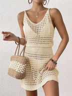 Crochet Knit V-neck Cover-up Dress (8)