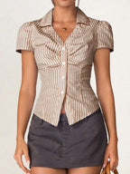 Striped Collared Neck Short Sleeve Shirt (12)