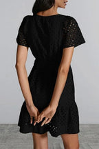 Eyelet Notched Short Sleeve Mini Dress (6)