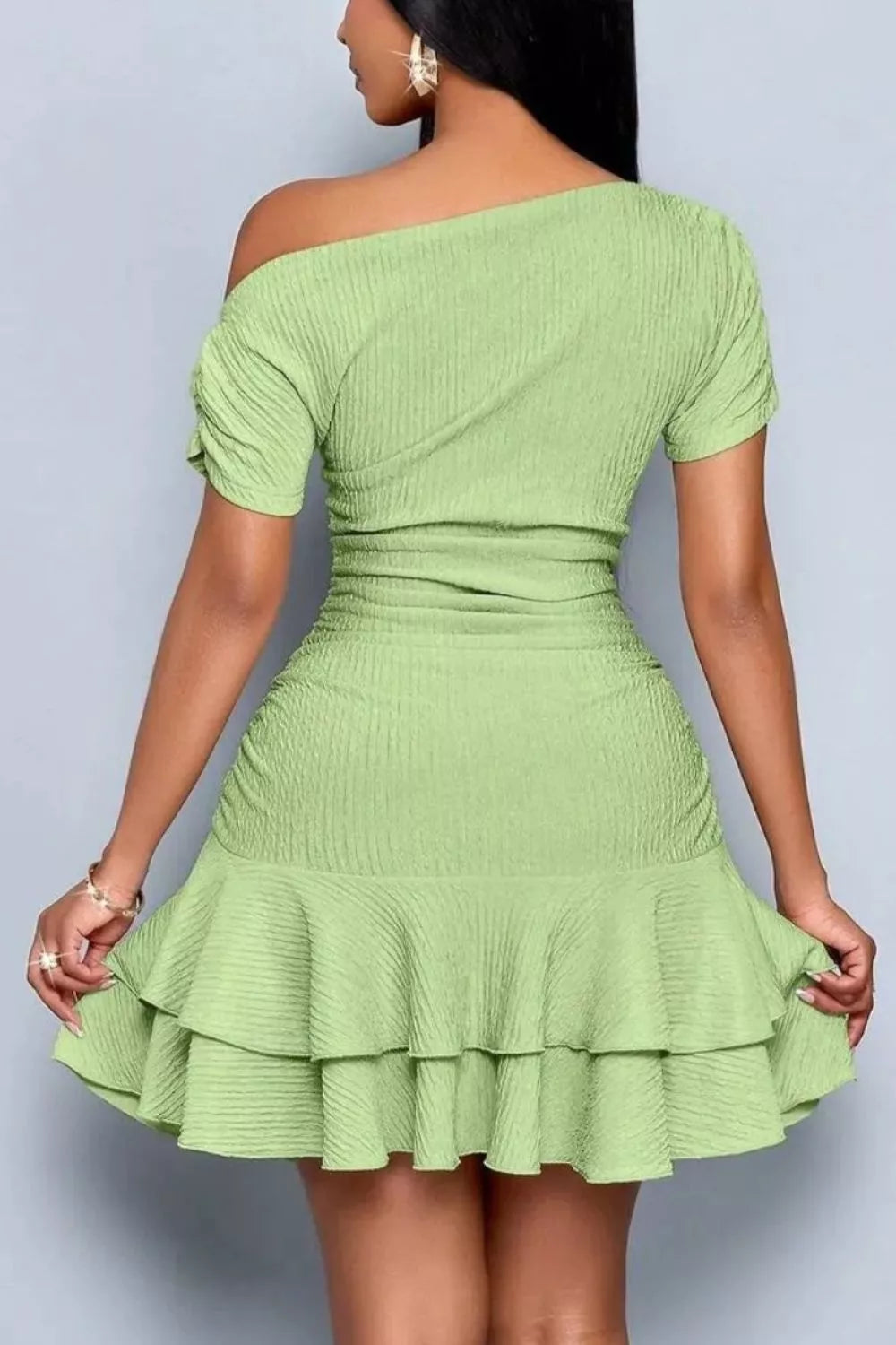One-shoulder Ruffle Hem Mini Dress (13)
