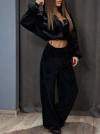 Zip Up Cropped Outerwear Pants Set (31)