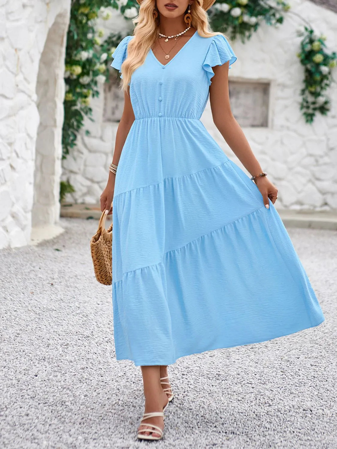 V-neck Ruffle Sleeve Dress (7)