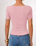 Asymmetrical Neckline Fitted T-shirt (2)
