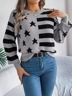 Stars Stripes Pattern Casual Round Neck Sweater (3)