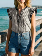 Striped Ruffle Sleeve Blouse (4)