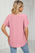 Eyelet Tie Neck Flutter Sleeve Blouse (10)
