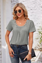 Decorative Button Scoop Neck T-shirt (15)