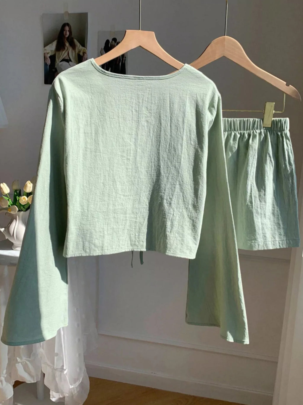 Embroidered Tie-front Top Shorts Set (14)