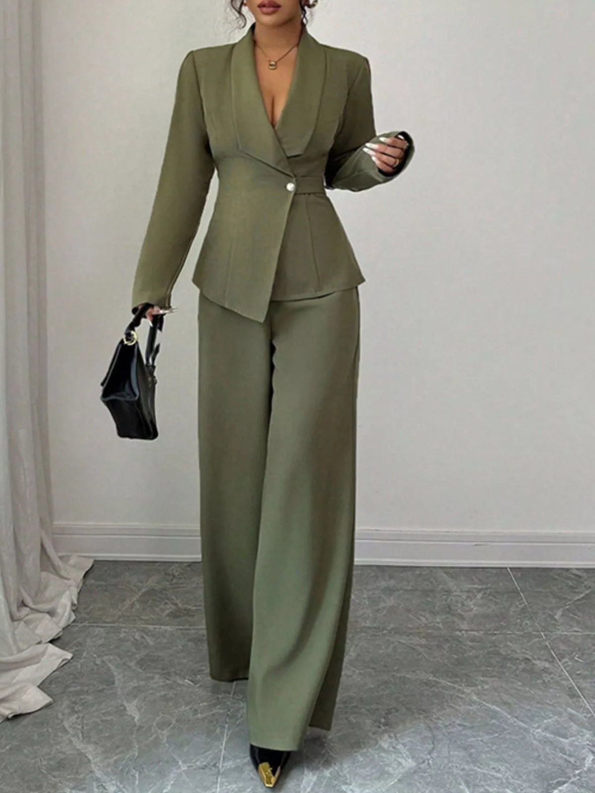 One Button Blazer Pants Set (11)