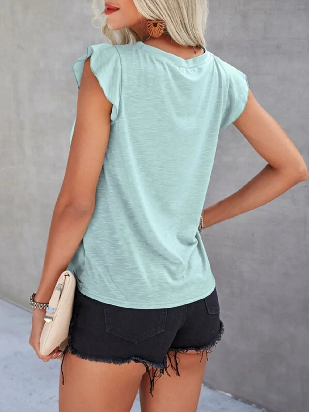 Ruffled Round Neck Cap Sleeve T-shirt (14)