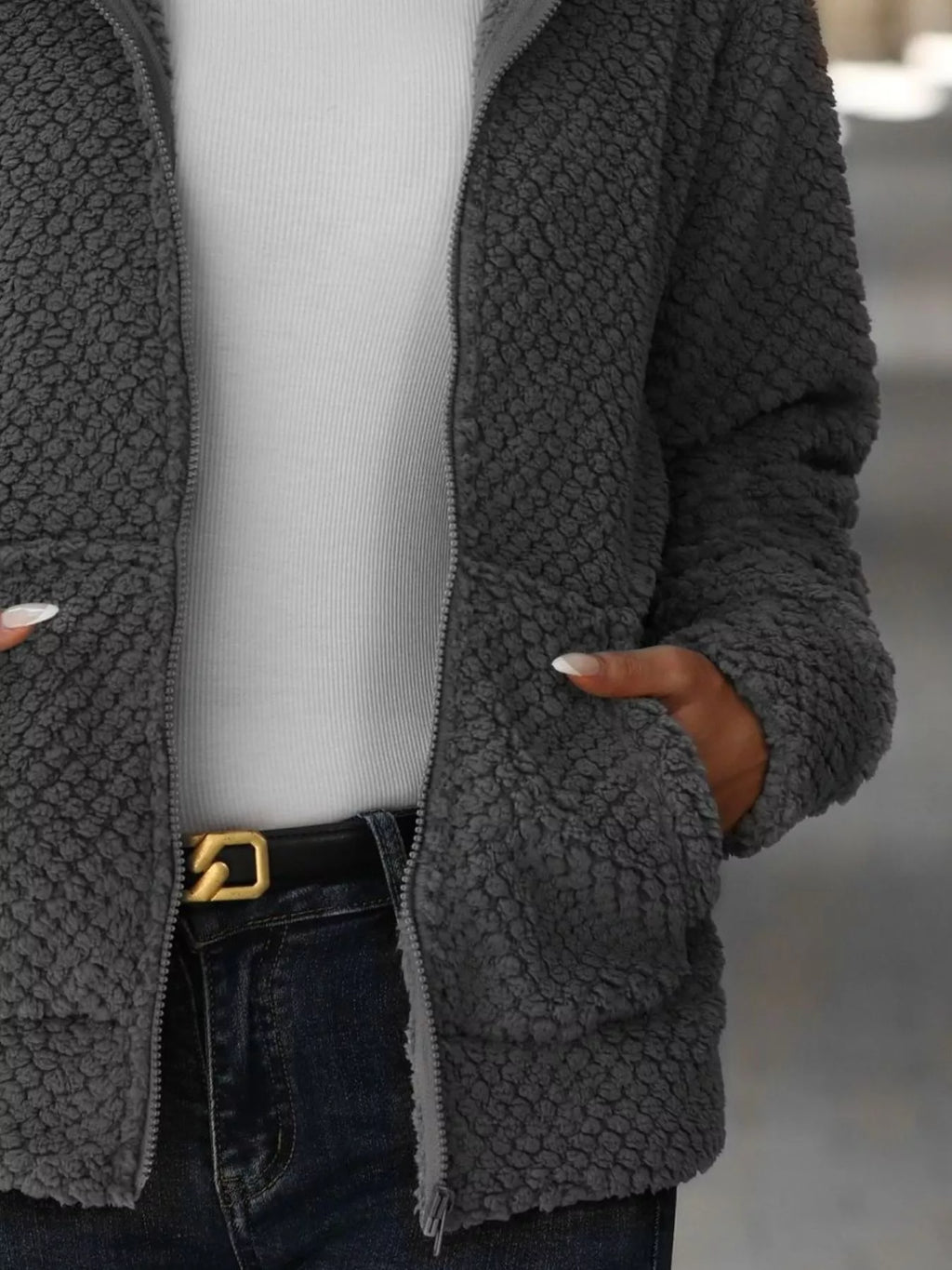 Textured Knit Zip-up Hooded Outerwear (8)