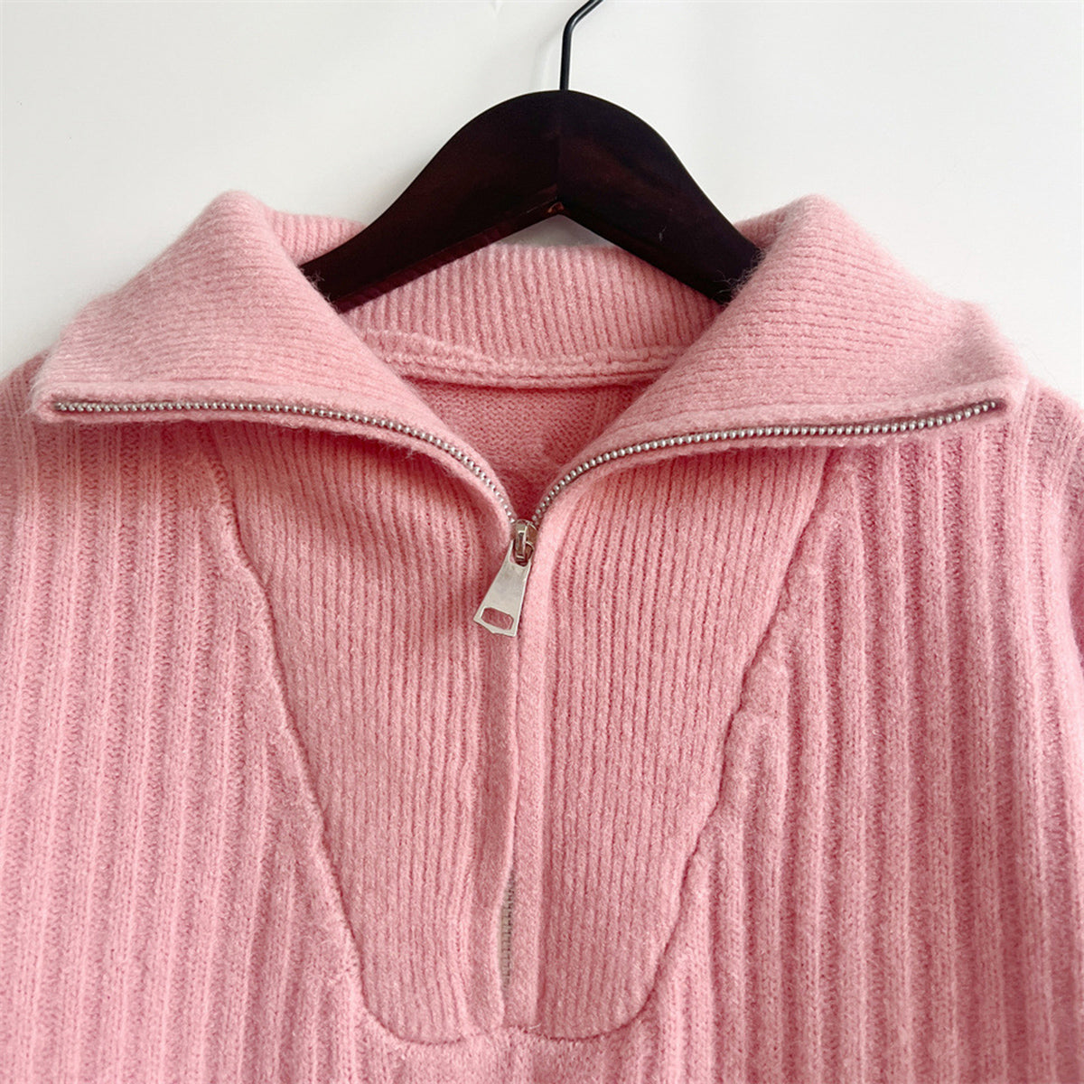 Ribbed Half Zip Long Sleeve Sweater (3)