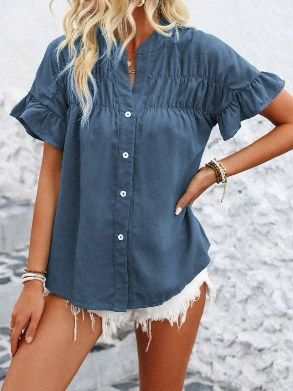 Button Down Ruffled Short Sleeve Shirt (11)