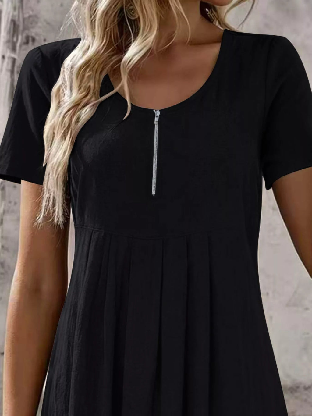 Zipper-front Short Sleeve A-line Dress (5)