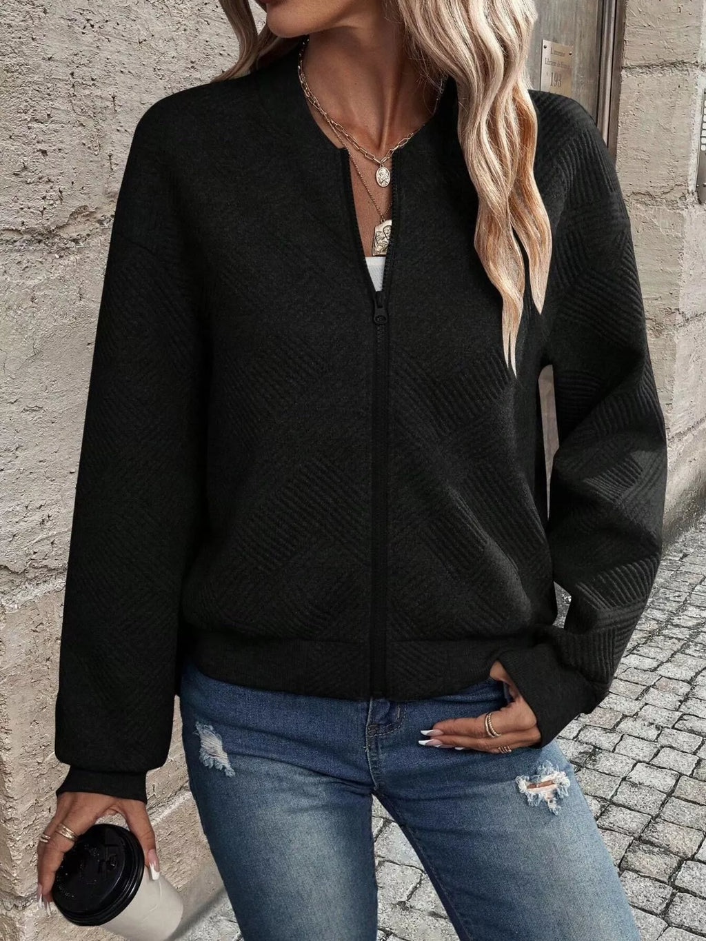 Texture Zip-up Bomber Jacket (13)