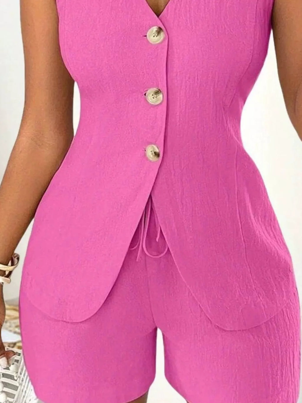 Sleeveless Button-down Vest Shorts Set (8)