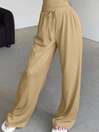 Solid Color Short Sleeve Crop Top Wide Leg Pants Set (6)