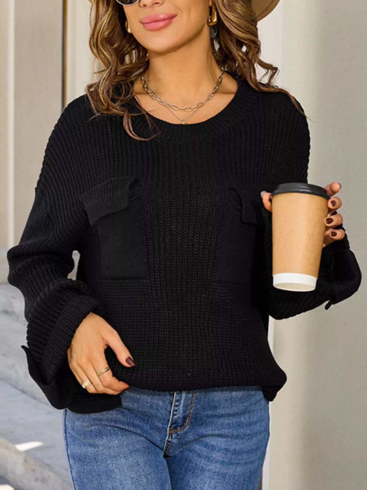 Pocket Detail Round Neck Sweater (14)