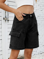 High Waist Denim Shorts Cargo Pockets (8)