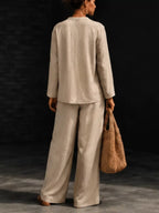 Notched Long Sleeve Top Pants Set (15)