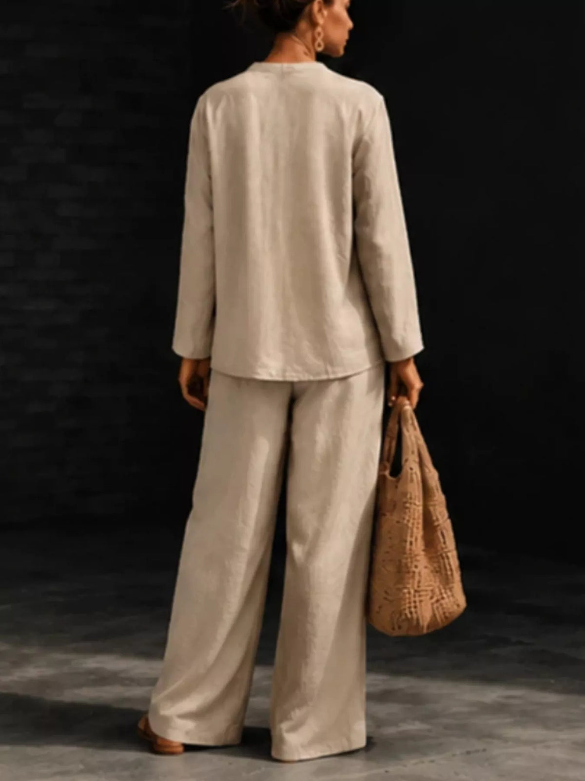 Notched Long Sleeve Top Pants Set (15)