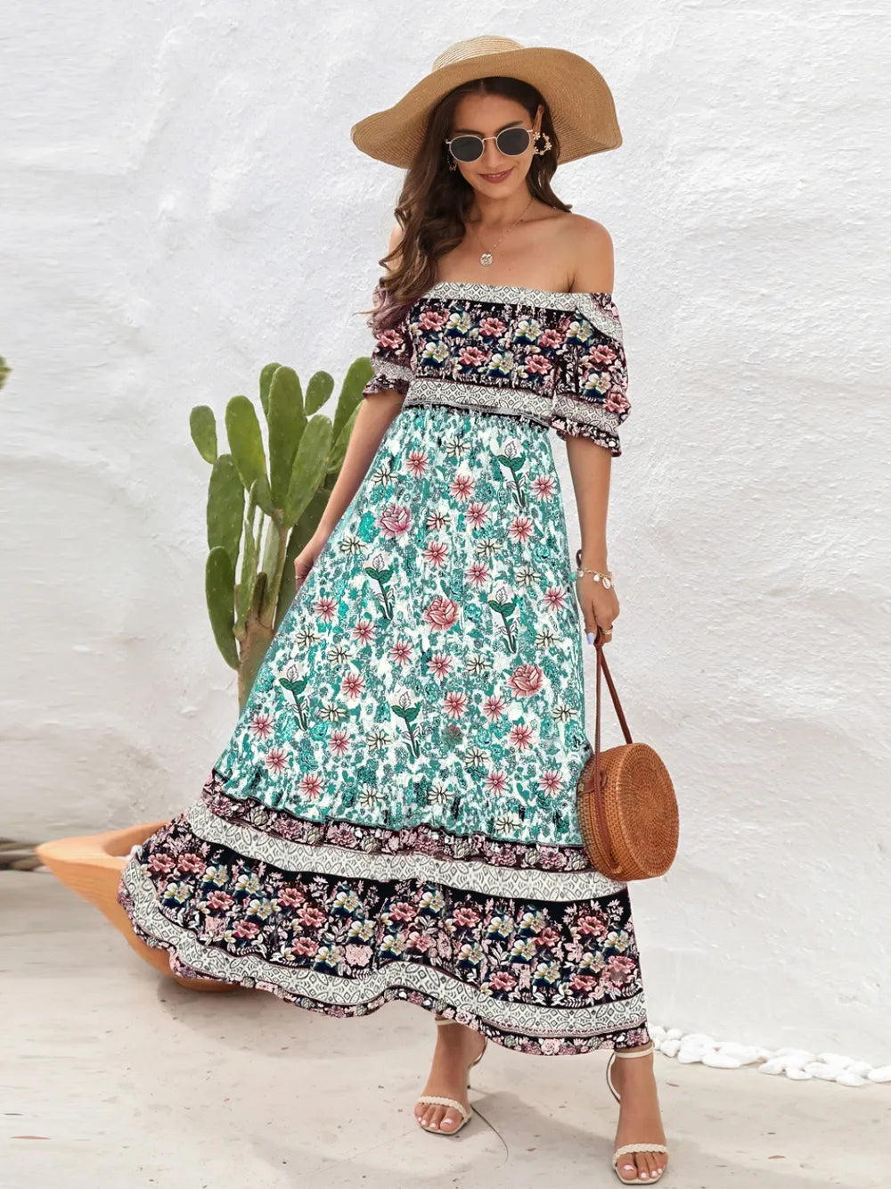 Floral Flounce Sleeve Midi Dress (9)